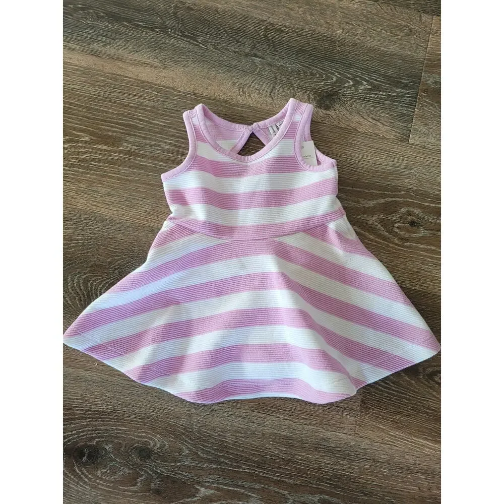 Janie and Jack Baby Girl Purple Striped Dress 3-6 months NEW Back Peep Cutout #8